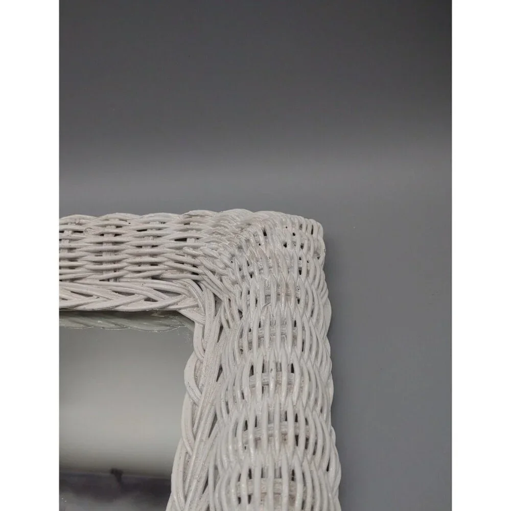 Vintage 1970s White Wicker Wall Mirror Cottage Retro, Rectangular 16